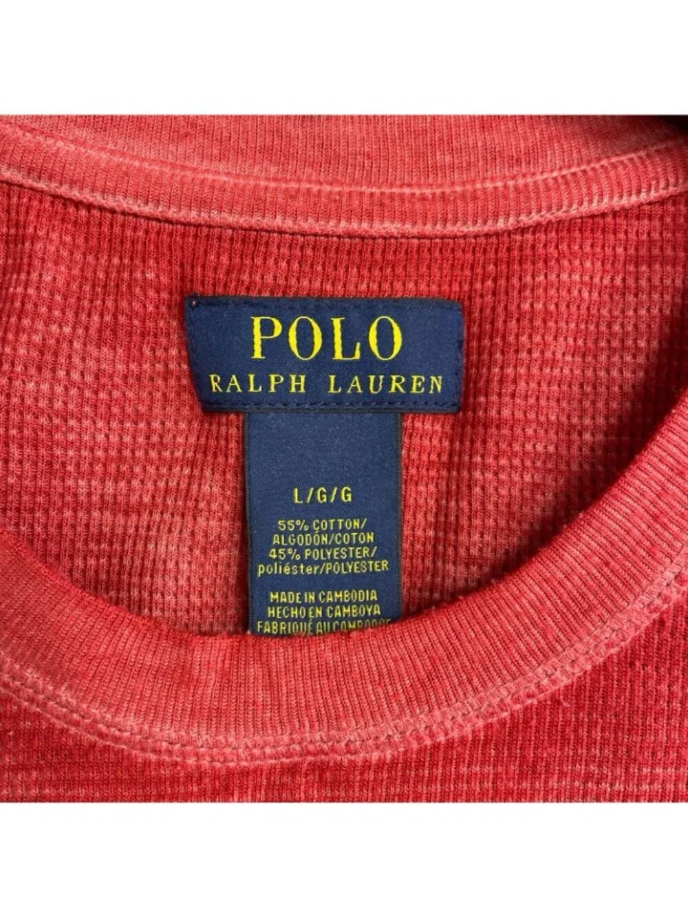 Polo Ralph Lauren Men's L Red Short-Sleeve Waffle T-Shirt P0434